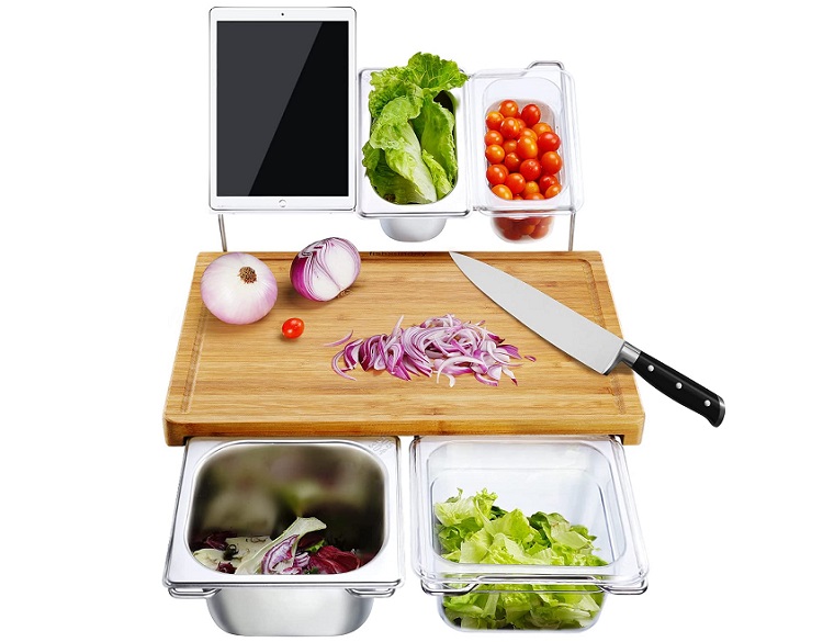 Bamboo Cutting Board with Containers (Set of 4)