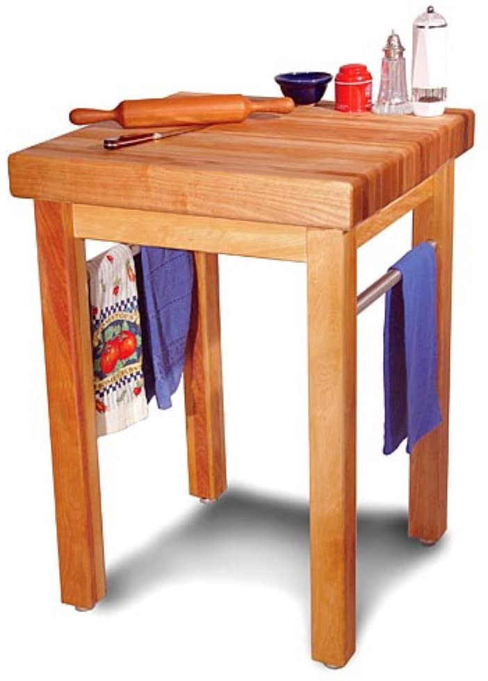 Pemberly Row French Country Butcher Block Work Table in Natural Finish