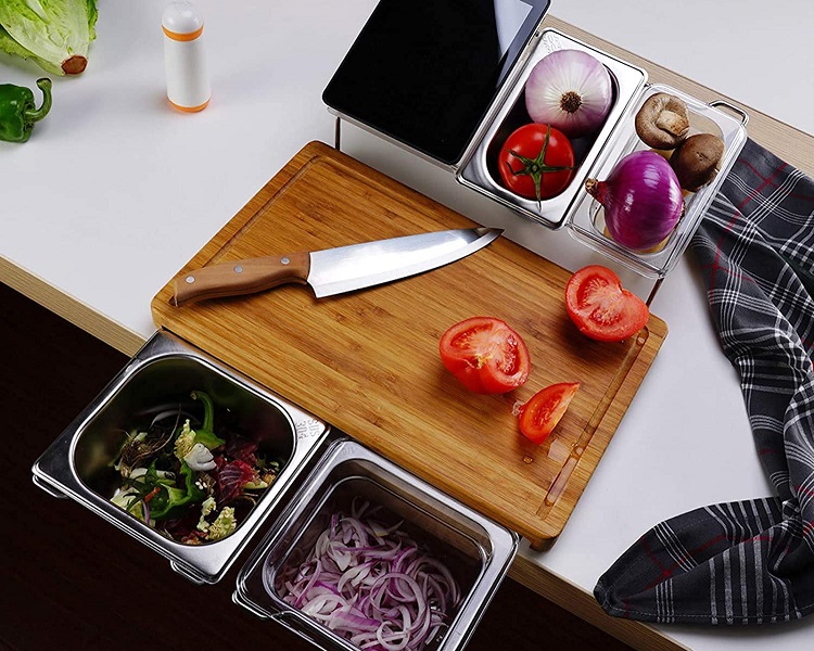 cutting board with containers