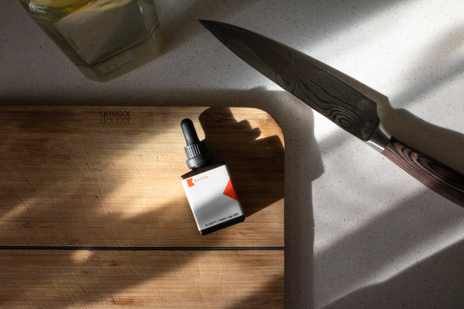 essential oil on cutting board