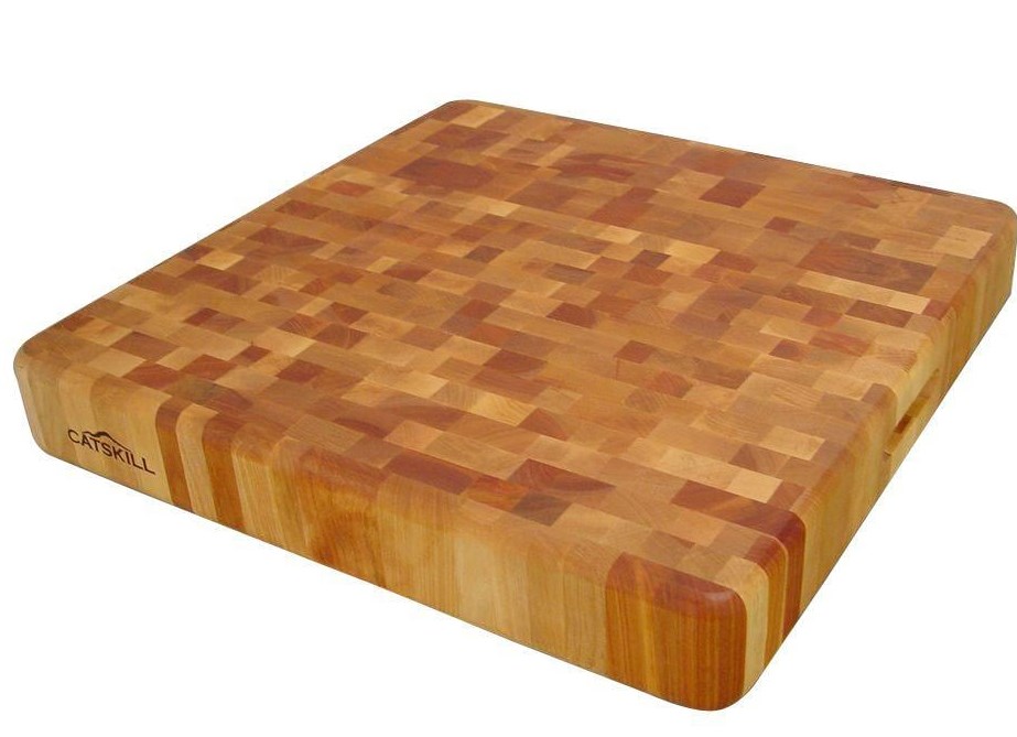 hardwood end grain cutting board with rounded corners